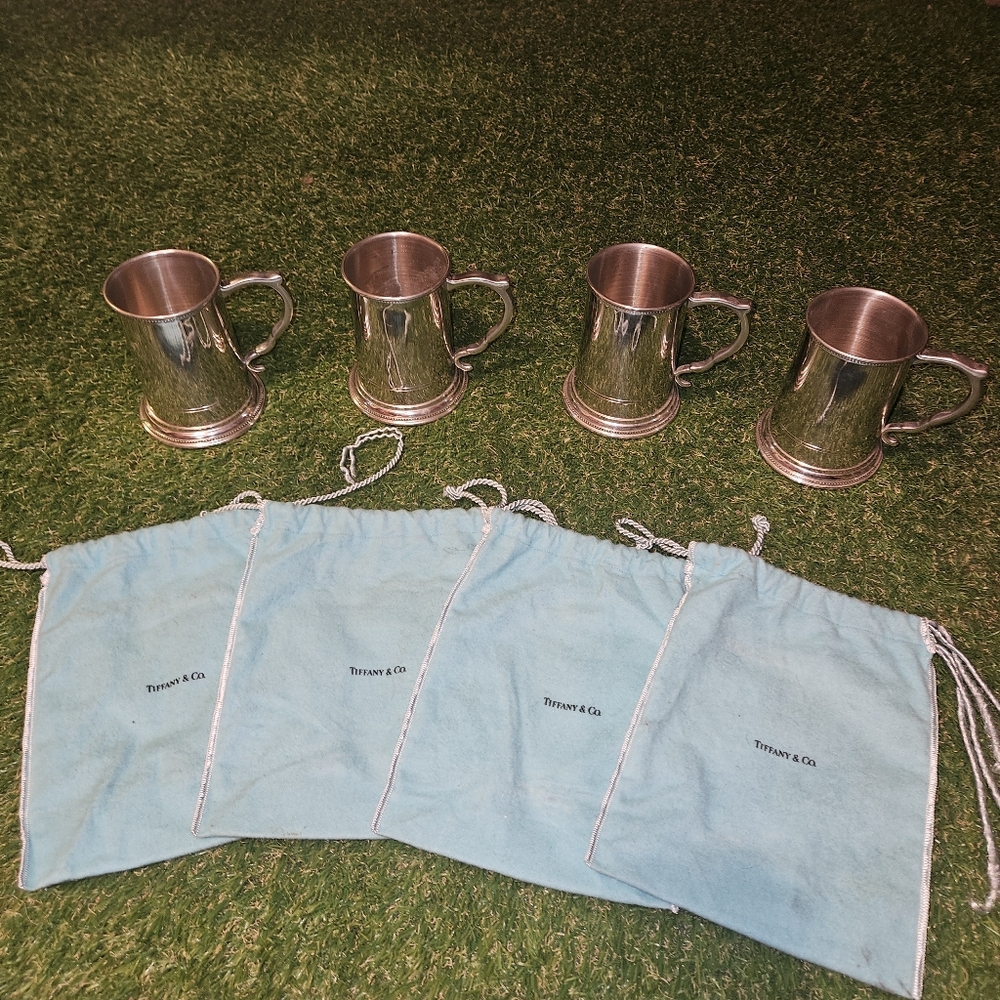 Tiffany & Co Handcrafted Pewter Mugs Set of 4 - Picture 1 of 4